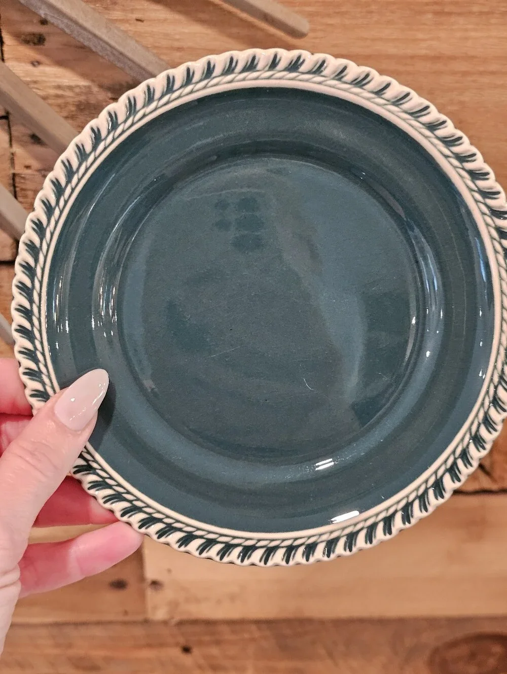 Set Of 4 Vtg 50's Harker Pottery Corinthian Green Bread & Butter/Dessert Plates
